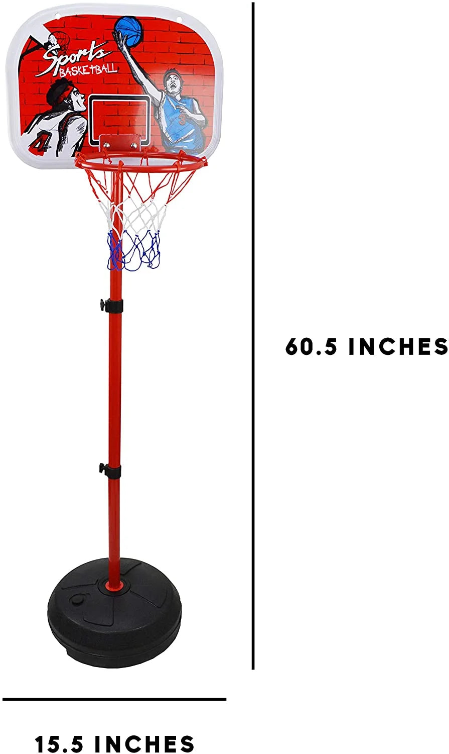 Jimmy’S Toys 60'' Basketball Playset - Adjustable Hoop Stand, Basketball and Pump - Indoor & Outdoor Sports